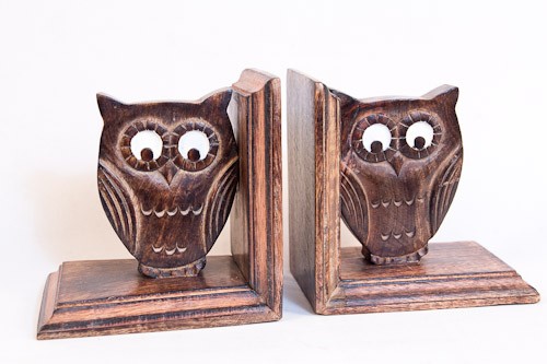 Mango Wood Ollie Owl Design Bookends - Click Image to Close
